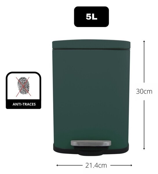 Тъмнозелено стоманено кошче за боклук с педал 5 l Akira – Spirella
