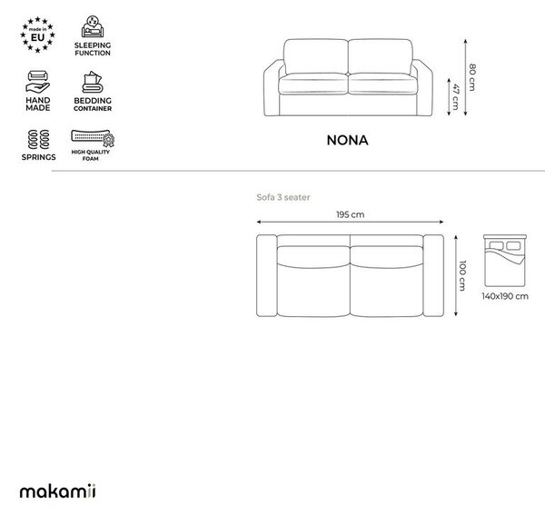 Кафяв разтегателен диван от рипсено кадифе 195 cm Nona – Makamii