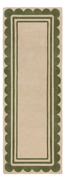 Ръчно изработена вълнена пътека в зелен и естествен цвят 80x230 cm Lois Scallop – Flair Rugs