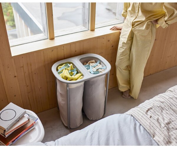 Светлосив текстилен кош за пране 2x40 l Duo – Joseph Joseph