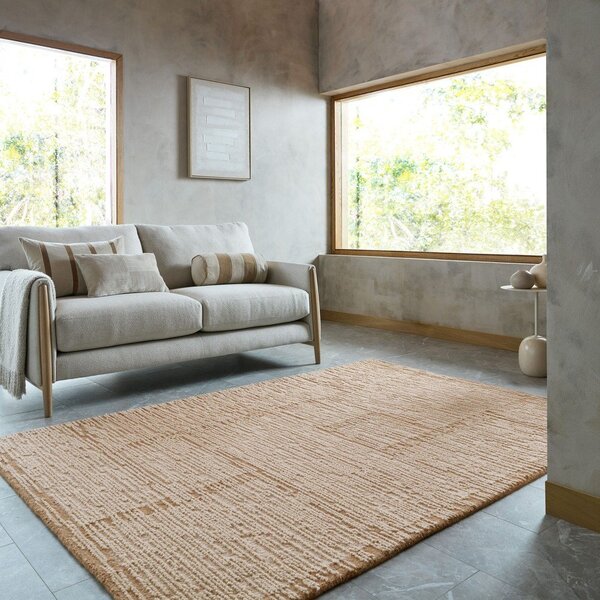 Ръчно изработен вълнен килим в естествен цвят 140x200 cm Harris Modula Wool – Flair Rugs