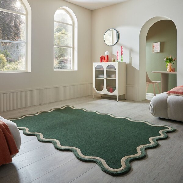 Тъмнозелен ръчно изработен килим със смес от вълна 120x170 cm Rivo Wool – Flair Rugs