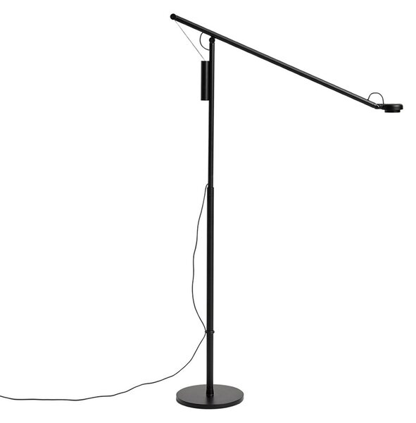 HAY LED стояща лампа Fifty-Fifty, черна, височина 135 см, с регулиране на, Затъмняване, Черен, Дневна/трапезария, Алуминий, Дизайн