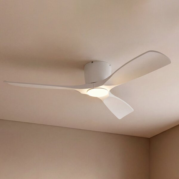 Lucande Smart LED тавански вентилатор Moneno, бял, DC, Tuya, Затъмняване, Бял, Дневна/трапезария, Метал, Модерен