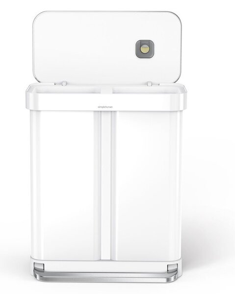 Бяло стоманено кошче за боклук 34+24 l за рециклиране/с педал Dual – simplehuman