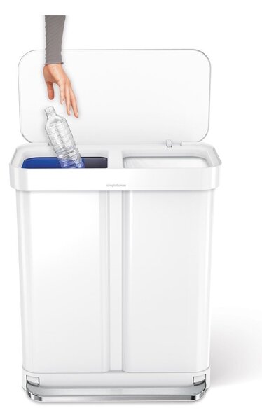 Бяло стоманено кошче за боклук 34+24 l за рециклиране/с педал Dual – simplehuman