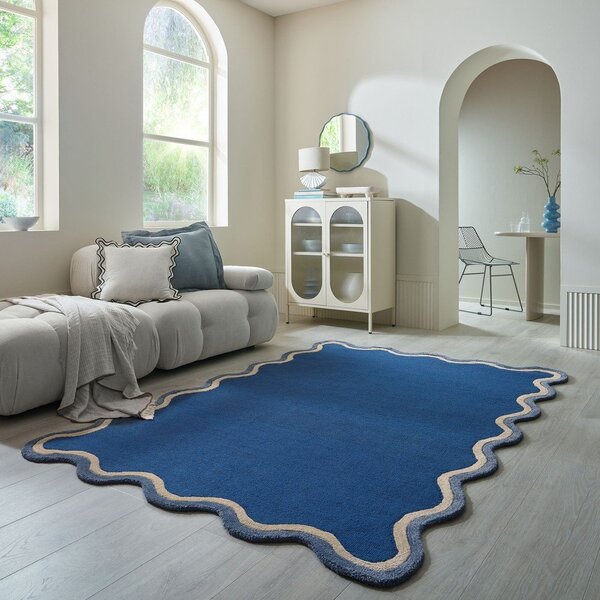 Тъмносин ръчно изработен килим със смес от вълна 120x170 cm Rivo Wool – Flair Rugs