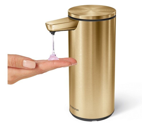 Лъскаво златист автоматичен стоманен диспенсер за сапун 266 ml – simplehuman