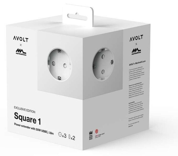 Avolt Stikdåser - Square 1 w/30W Dual USB-C & Magnetic Base 1,8m ML Edition Бяло Avolt A