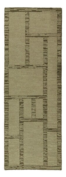 Зелена ръчно изработена вълнена пътека 80x230 cm Harris Modula Wool – Flair Rugs