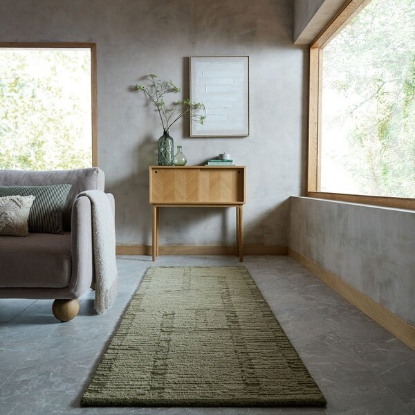 Зелена ръчно изработена вълнена пътека 80x230 cm Harris Modula Wool – Flair Rugs