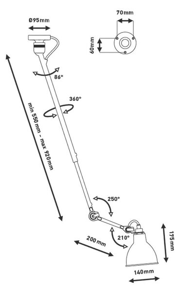 Lampe Gras - 302 Таванна Лампа Черно/Бяло Lampe Gras