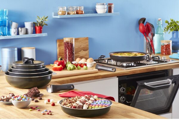 Комплект тигани Tefal Ingenio Easy Cook & Clean L1539053, 10 части, Подвижни дръжки, Незалепващо покритие, Thermo Signal, Черен