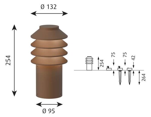 Louis Poulsen - Bysted Garden Градинска Лампа Short LED 2700K c/База Corten Louis Poulsen