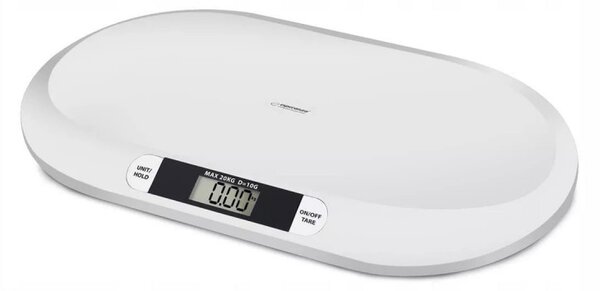 Бебешка везна Esperanza Bebe EBS019, До 20 кг, LCD екран, Функция HOLD, Бял