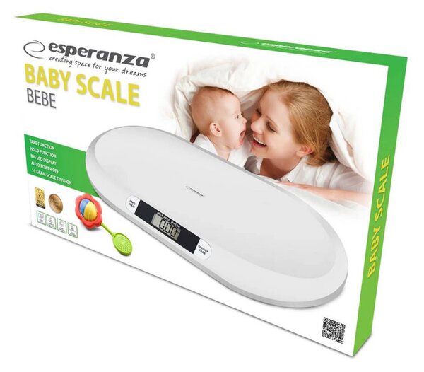 Бебешка везна Esperanza Bebe EBS019, До 20 кг, LCD екран, Функция HOLD, Бял