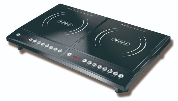 Двоен индукционен котлон Rosberg R51445JD, 2000+2000W, 8 нива, Таймер Черен