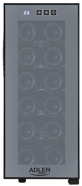Охладител за вино Adler AD 8083, 33 L, Дигитален, За 12 бутилки, 15-18 C, Черен