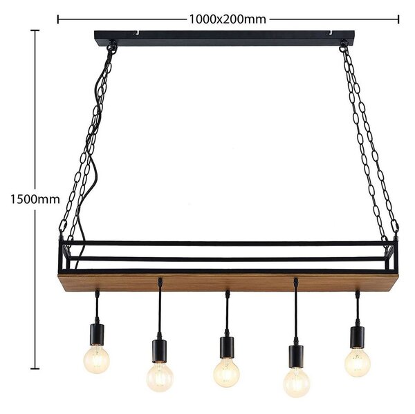 Lindby - Kirista 5 Висяща Лампа Дърво/Черно Lindby