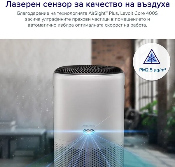Пречиствател за въздух Levoit Core 400S, 83 м2, 24W, True HEPA, 4 скорости, Таймер, Wi-Fi, Нощен режим, Индикатор за смяна на филтър, Гласови команди, Бял