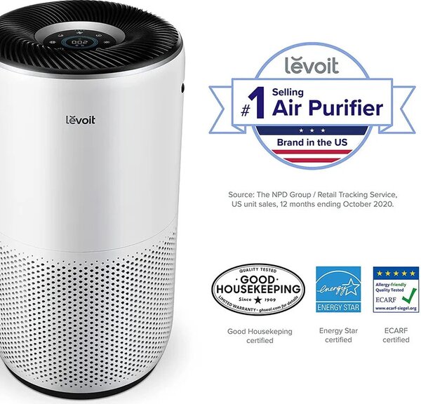 Пречиствател за въздух Levoit Core 400S, 83 м2, 24W, True HEPA, 4 скорости, Таймер, Wi-Fi, Нощен режим, Индикатор за смяна на филтър, Гласови команди, Бял