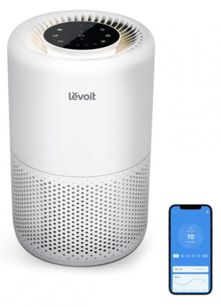 Пречиствател за въздух Levoit Core 200S, 35 м2, 26W, True HEPA H13, Премахва 99,97% от замърсителите, Гласови команди, Таймер, 3 скорости, Бял
