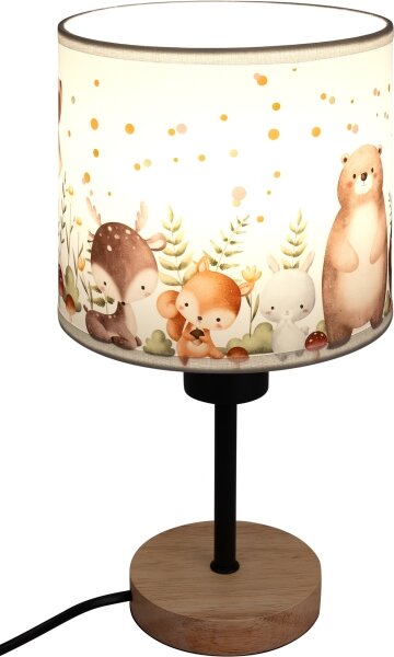 Brilagi - Настолна лампа BOBO WOOD 1xE27/25W/230V дъб/черна/бяла/с животински мотиви