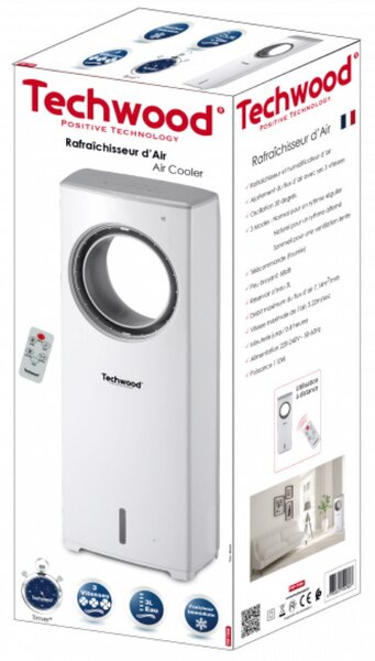 Охладител и овлажнител без перки Techwood TRF-7008, 110W, Осцилация, 3.22 m/s, 7.14 m3/min, 3 скорости, Таймер, Бял
