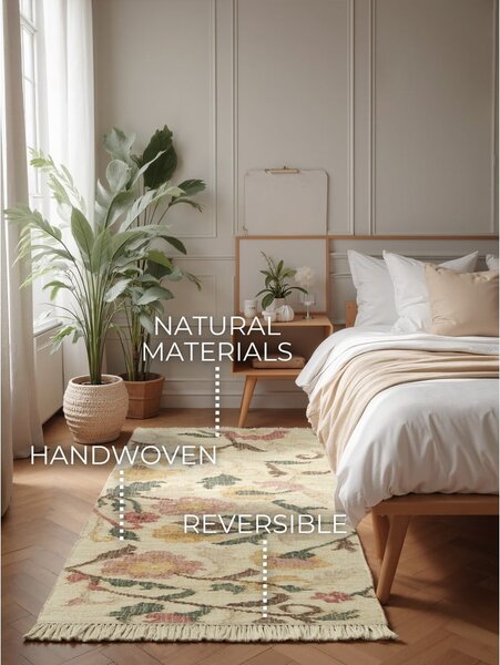 Кремава ръчно изработена ютена пътека 80x200 cm Roya Violette – Elle Decoration