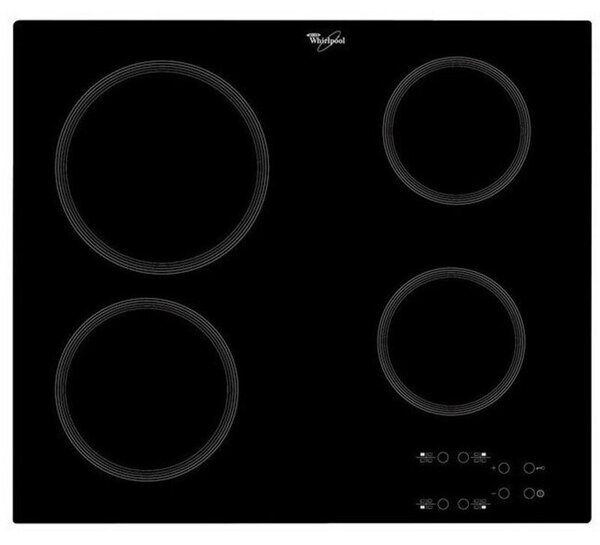 Керамичен плот за вграждане Whirlpool AKT 8090/NE, 6200W, 4 зони, 9 степени, Индикатори за остатъчна топлина, Таймер, Черен