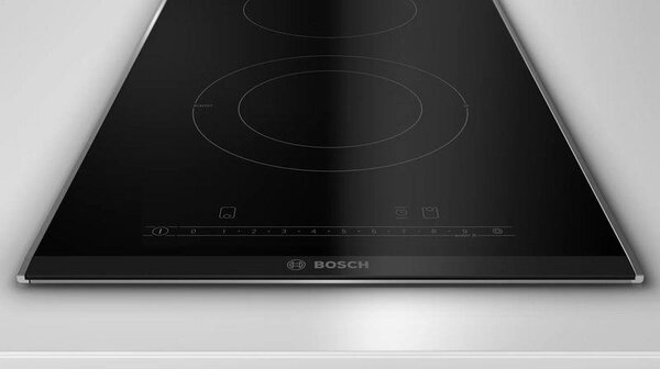 Керамичен плот за вграждане Bosch PKF375FP2E, 3500W, 2 зони, 17 степени, Restart, Powerboost, Електрически, Черен