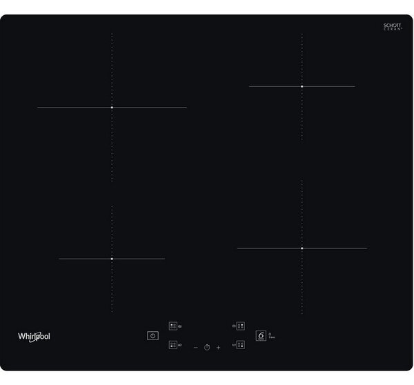Керамичен плот за вграждане Whirlpool WS Q2160 NE, 7200W, 4 6th Sense зони, 9 степени, Таймер, Индукционен, Черен