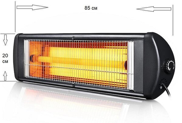 Кварцова печка Crown EXO-20 Bath, 2000 W, За мотнаж на стена, Водоустойчива, Черен