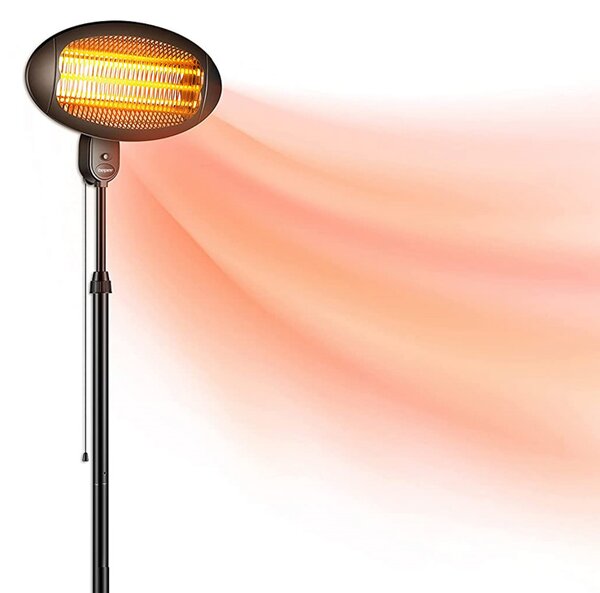 Кварцова печка за двор Beper P203PAN002, 2000W, 3 степени, Регулируема глава, Защита от преобръщане, IP34, Черен