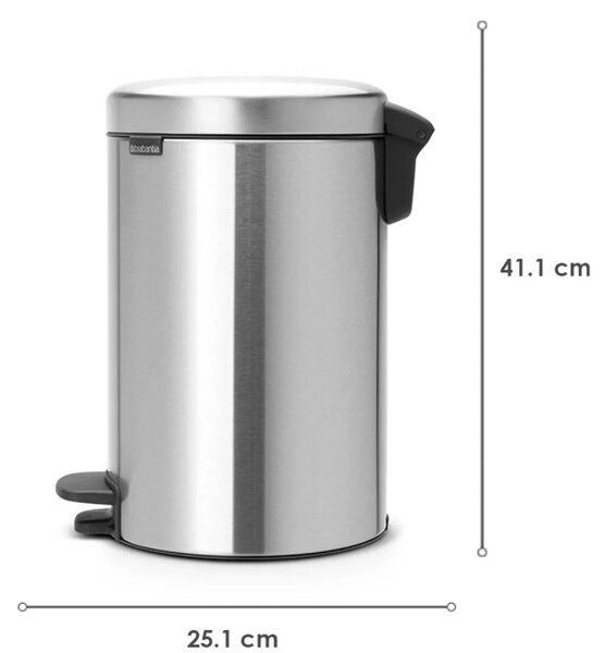 Кош за боклук с педал Brabantia NewIcon 649026, 12 л, Плавно затваряне, Противоплъзгаща основа, Инокс/Мат