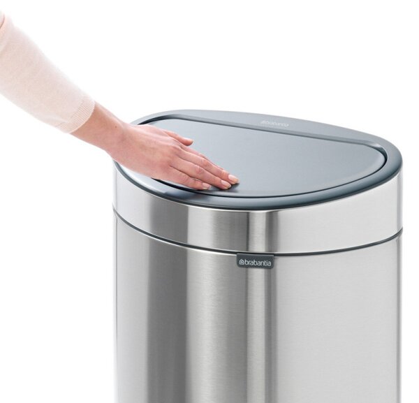 Кош за боклук Brabantia Touch Bin New 649732, 40 л, Безшумно и плавно затваряне, Плосък гръб, Сив