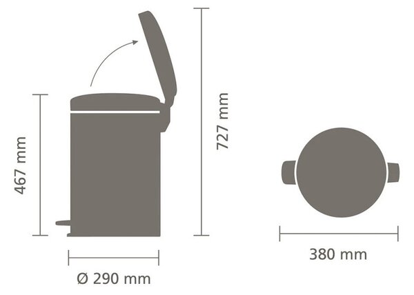 Кош за боклук с педал Brabantia NewIcon 649042, 20 л, Плавно затваряне, Противоплъзгаща основа, Сив