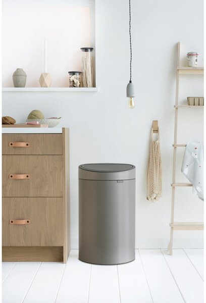 Кош за боклук Brabantia Touch Bin New 649732, 40 л, Безшумно и плавно затваряне, Плосък гръб, Сив