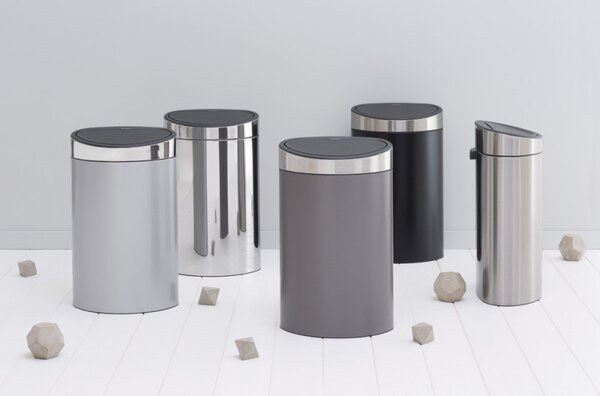 Кош за боклук Brabantia Touch Bin New 649732, 40 л, Безшумно и плавно затваряне, Плосък гръб, Сив