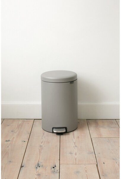 Кош за боклук с педал Brabantia NewIcon 1001091, 20 л, Плавно затваряне, Противоплъзгаща основа, Минерално покритие, Сив