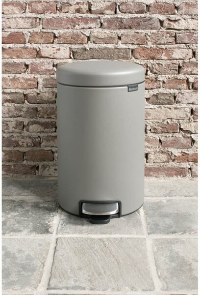 Кош за боклук с педал Brabantia NewIcon 1001090, 12 л, Плавно затваряне, Противоплъзгаща основа, Минерално покритие, Сив