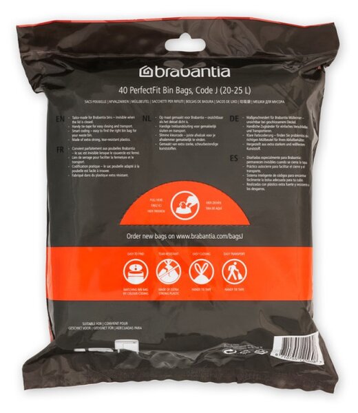 Торбички за кош Brabantia PerfectFit NewIcon/Bo 650543, Размер J, 20-25 л, 40 броя, Бял