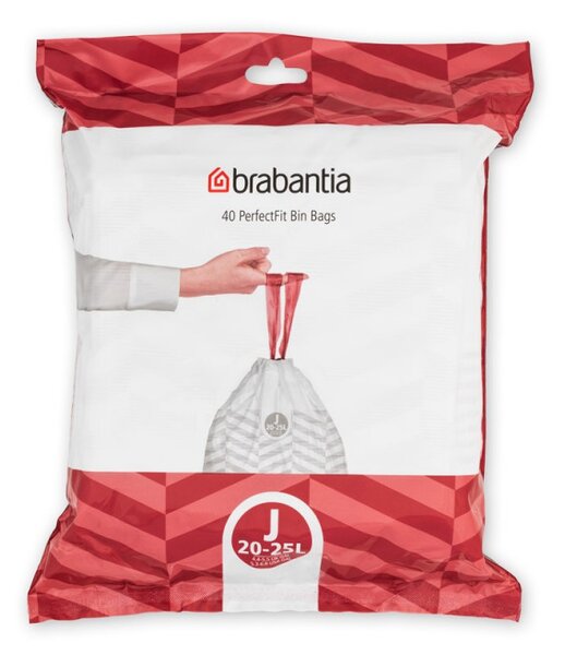 Торбички за кош Brabantia PerfectFit NewIcon/Bo 650543, Размер J, 20-25 л, 40 броя, Бял