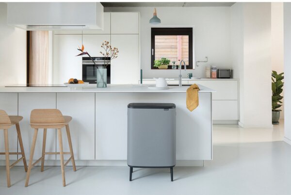 Кош за боклук Brabantia Bo Touch Hi 1001266, 2x30 л, Плътно прилепване към стена, Реглаж на краката, Минерално покритие, Сив