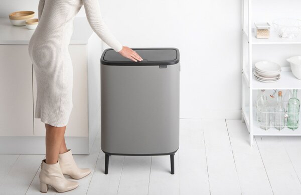 Кош за боклук Brabantia Bo Touch Hi 1001266, 2x30 л, Плътно прилепване към стена, Реглаж на краката, Минерално покритие, Сив