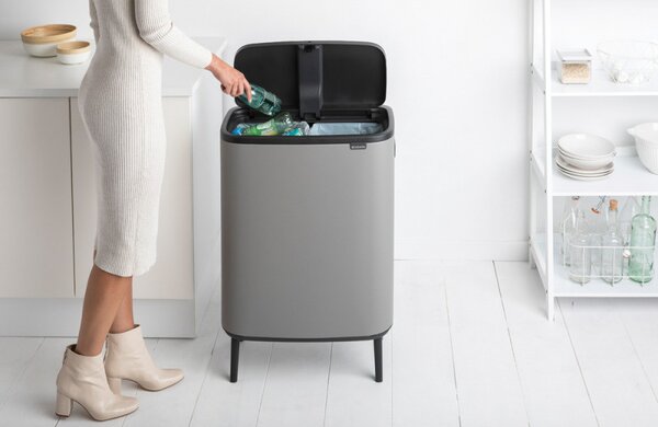 Кош за боклук Brabantia Bo Touch Hi 1001266, 2x30 л, Плътно прилепване към стена, Реглаж на краката, Минерално покритие, Сив
