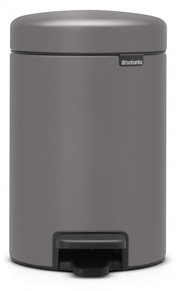 Кош за боклук с педал Brabantia NewIcon 1001096, 3 л, Плавно затваряне, Противоплъзгаща основа, Минерално покритие, Сив