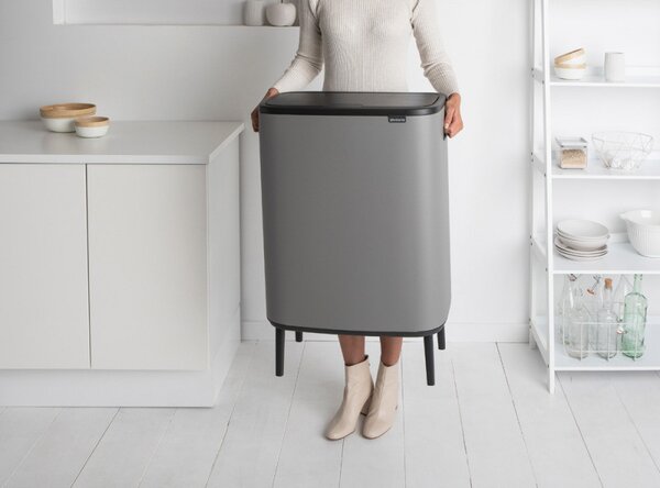 Кош за боклук Brabantia Bo Touch Hi 1001266, 2x30 л, Плътно прилепване към стена, Реглаж на краката, Минерално покритие, Сив