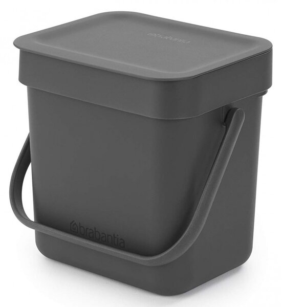 Кош за разделно събиране на боклук Brabantia Sort&Go 1003230, 3 л, Дръжка, Възможност за стенен монтаж, Тъмносив