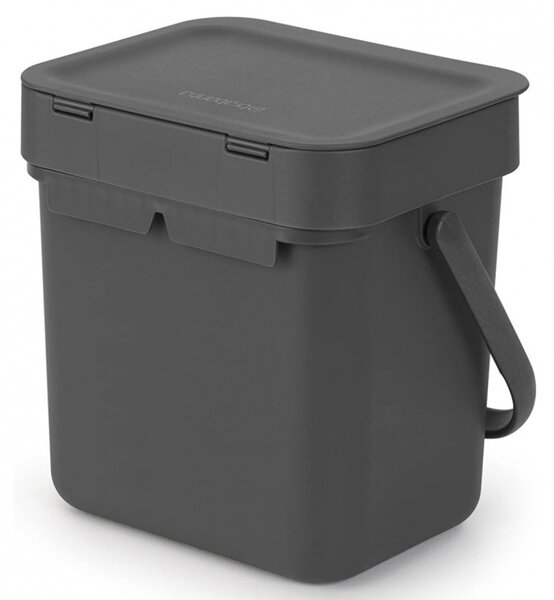 Кош за разделно събиране на боклук Brabantia Sort&Go 1003230, 3 л, Дръжка, Възможност за стенен монтаж, Тъмносив